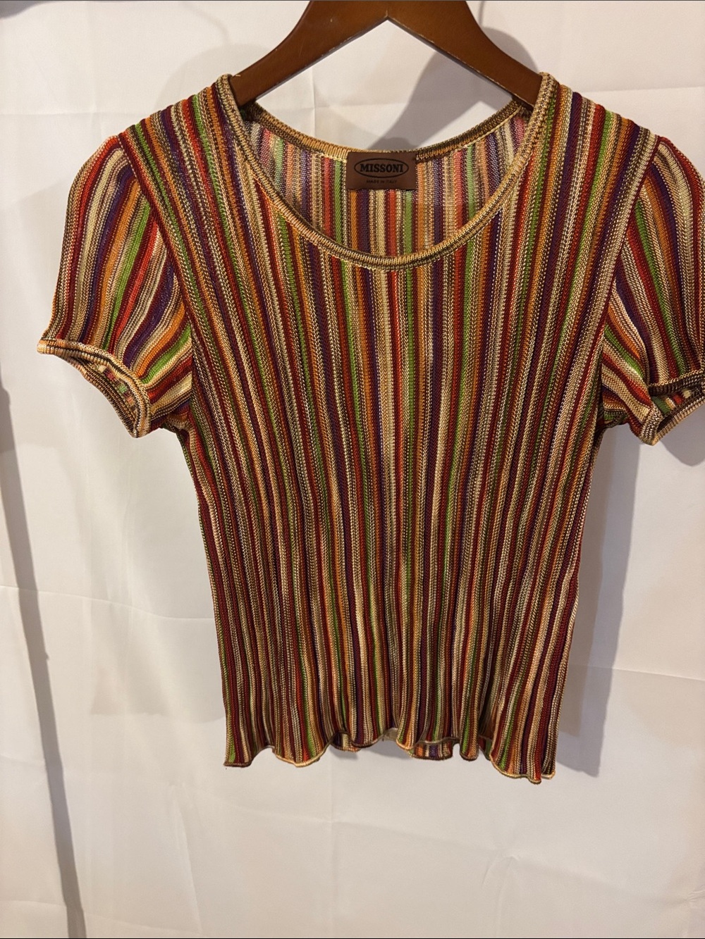 Missoni Multicolor Vertical Stripe Short Sleeve Knit Tee
